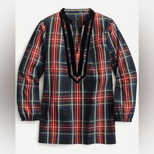J. Crew Velvet-trimmed V-neck tunic in black Stewart tartan